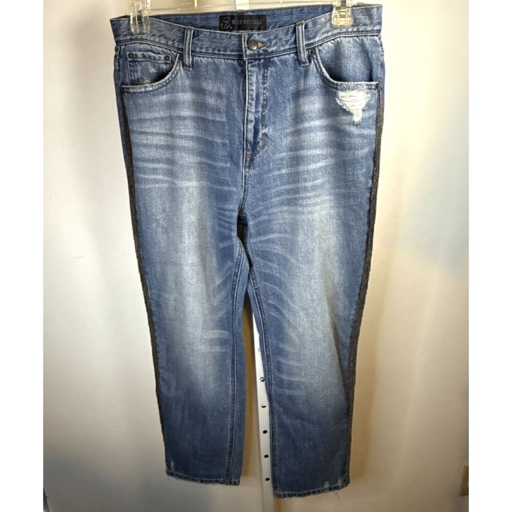 Blue Revival Jeans 31 Punk Goth Chain Distressed Grunge Street Wear Festival - Picture 2 of 11